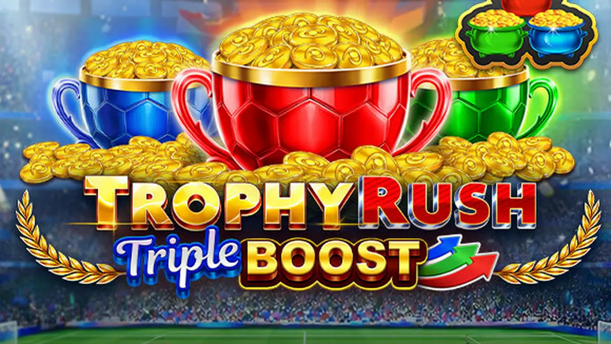 Tampilan visual slot Trophy Rush Triple Boost dengan tema stadion